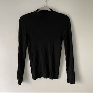 ST. JOHN Black Ribbed Mock Neck Long Sleeve Shirt
